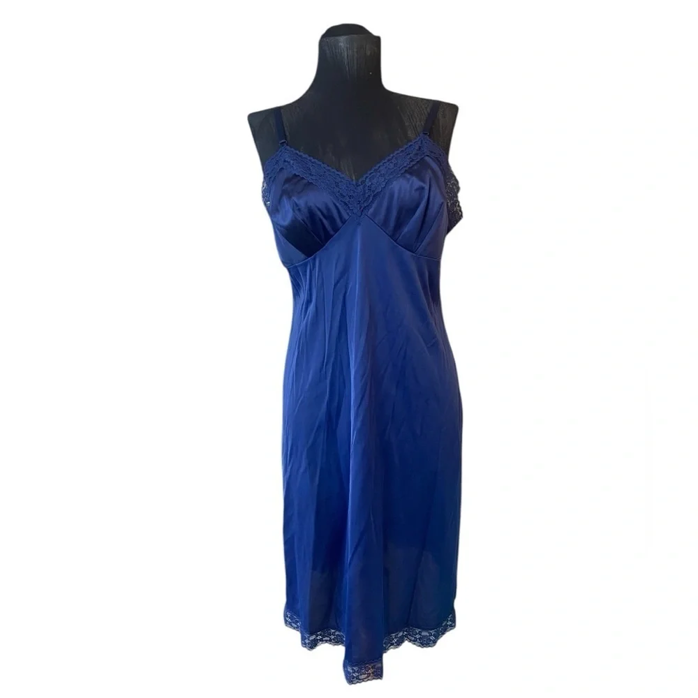 Vintage Blue Nylon Slip Dress - Picture 2 of 11